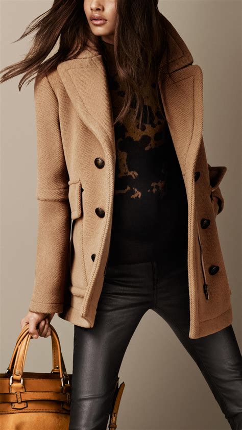 burberry pea coat beige|Burberry camel wool coat men's.